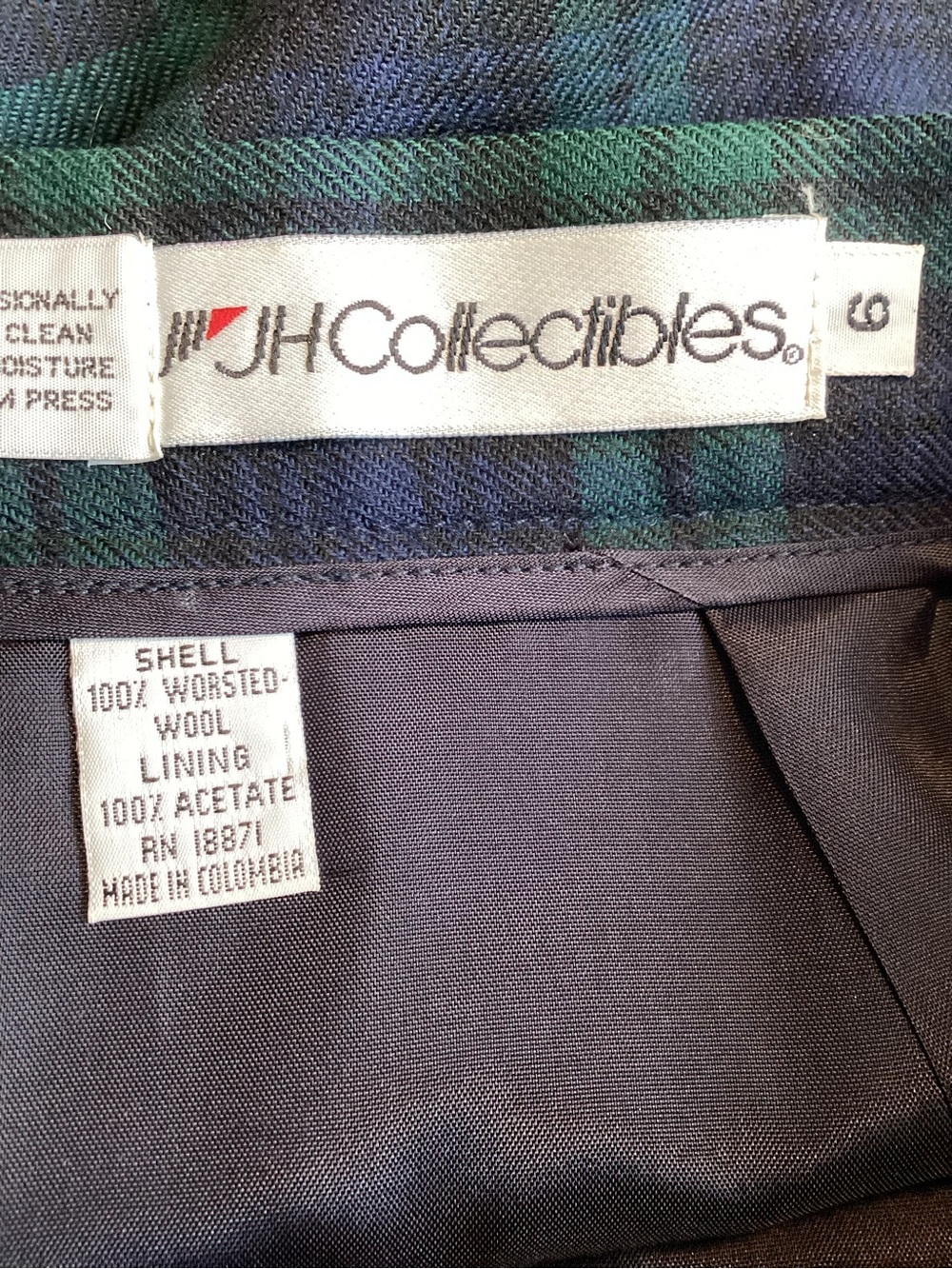 JH Collectibles Wool Green & Navy Plaid Fringe Wrap Midi Skirt - Picture 5 of 10